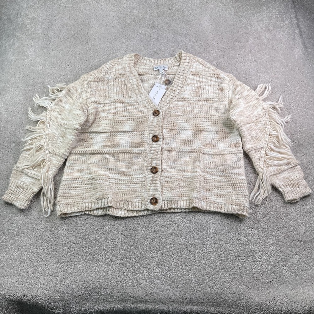 Jessica Simpson Sweater Womens 2X Brown Oatmeal Aamina Fringe Cardigan‎ NEW NWT